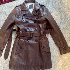 Banana Republic Women's Brown Leather Trench Coat with Belt XS
